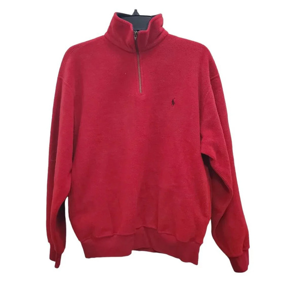 Polo Ralph Lauren Men's Vintage Red Fleece 1/4 Zip Navy Pony Mockneck Pullover S - Picture 1 of 7